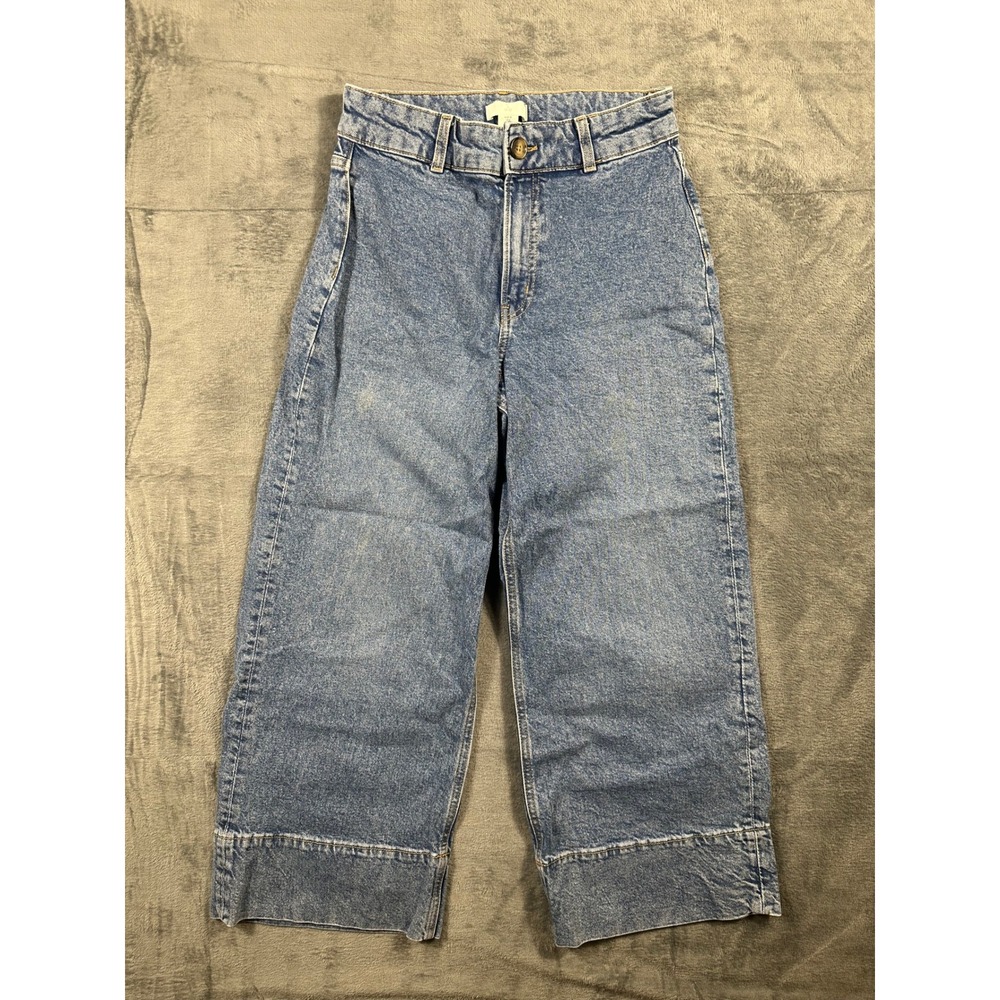 HM High Waisted Wide Leg Jeans Blue Medium Wash Cropped Culottes Womens Size 6